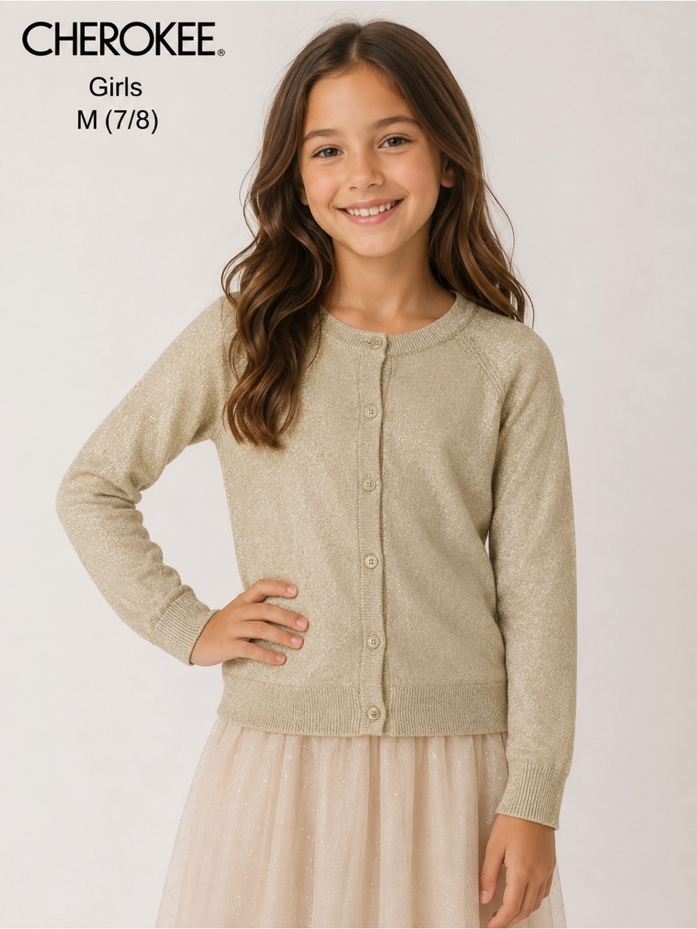 Cherokee Girls Metallic Shimmer Button-Front
Cardigan - Size M 7/8